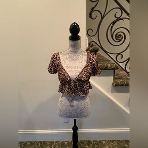 NWT - Urban Outfitters Cropped Leopard Blouse